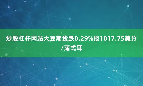 炒股杠杆网站大豆期货跌0.29%报1017.75美分/蒲式耳